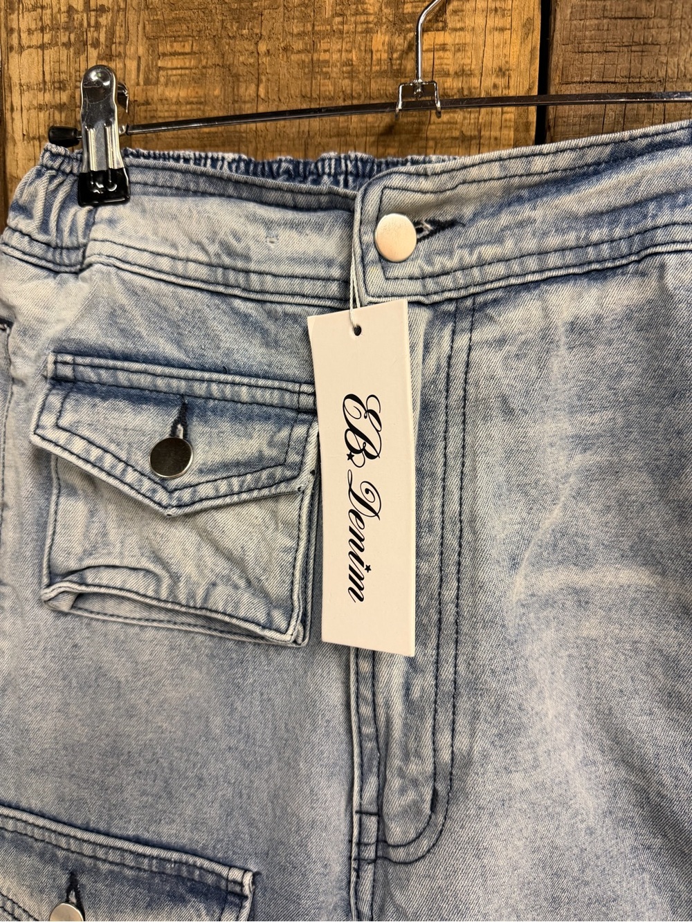 EB Denim Cargo Pants Rain Wash Denim Cargos Patch Pockets Revolve NWT S - Picture 6 of 7